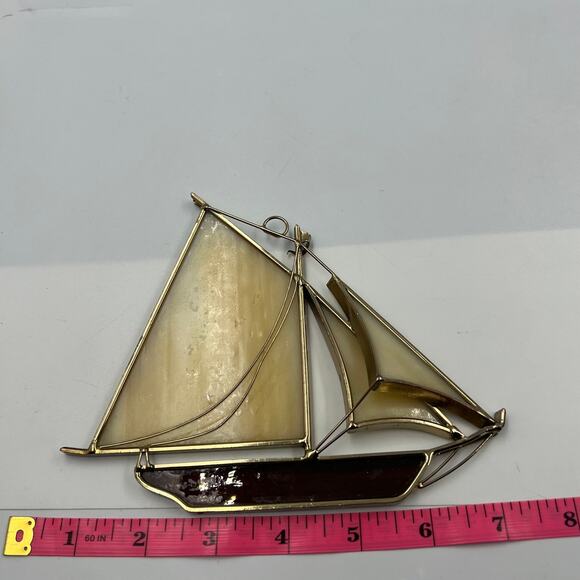 Vintage Glass Illusions Stained Sailboat Nautical Hanging Sun Catcher Handmade - Picture 8 of 11